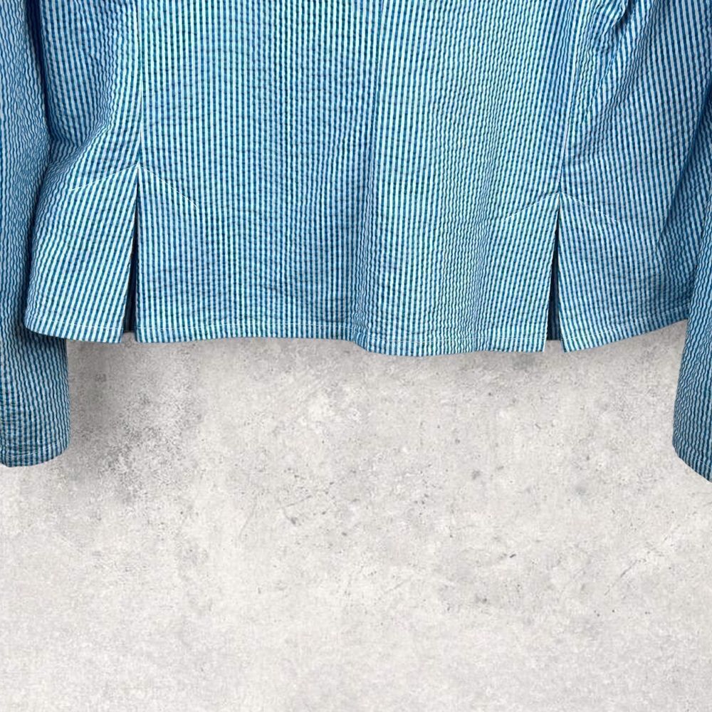 TALBOTS Seersucker Blazer Pin Stripe in White and Turquoise Size 14 - Picture 5 of 9